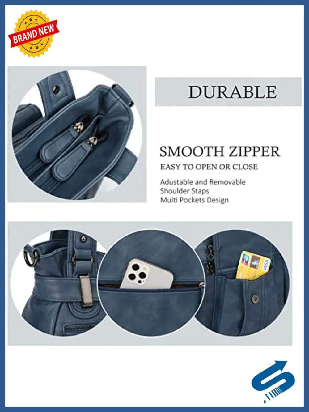 Large PU Leather Multi-Pocket Shoulder Tote Bag with Adjustable Strap